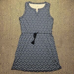 T By Talbots Blue Star Flowers Sleeveless Size L Stretch Mini V Neck Tank Dress